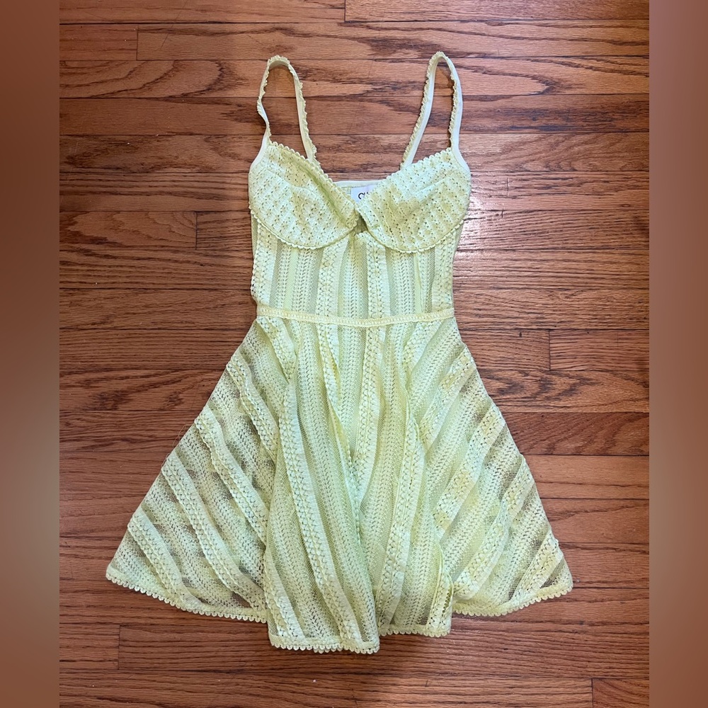 Charo Ruiz Light Yellow Lace Spaghetti Strap Mini Dress